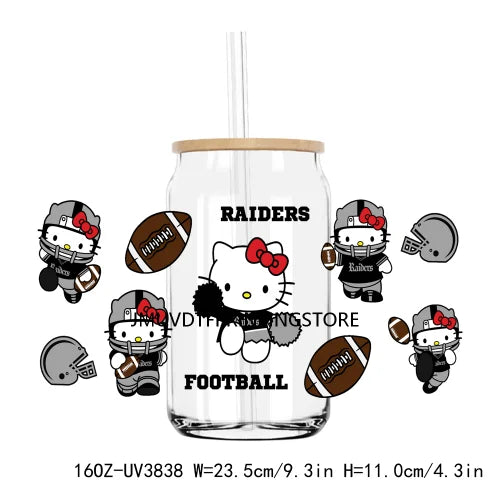 Sport Football Cartoon Cat UV DTF Sticker For 16OZ Libbey Glass Cup Can Wrap Transfer Sticker Custom Labels DIY Logo