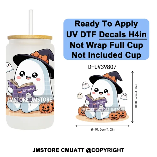 Cute Halloween Witch Ghost Sweet Boo UV DTF Decals Ready To Apply Waterproof Transfer Stickers Prints For 16OZ Libbey Glass Can