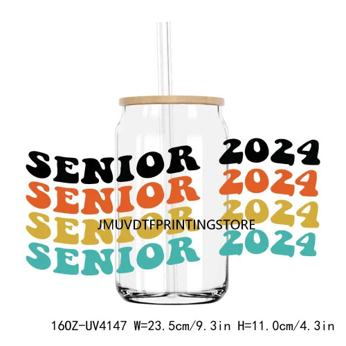 Senior Class Of 2024 UV DTF Sticker For 16OZ Libbey Glass Cup Can High School Graduation Wrap Transfer Sticker Custom DIY Logo