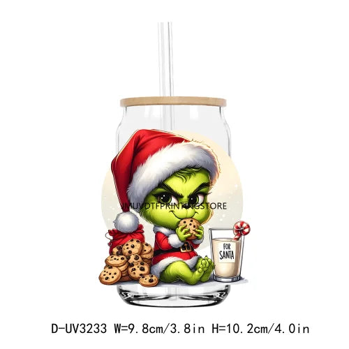 Merry Christmas Baby Green Guy UV DTF Transfers Stickers Decals For Libbey Cold Cups Mugs Tumbler Waterproof DIY Logo