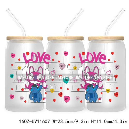 Happy Valentine's Day Cartoon Mouse Couple 16OZ UV Cup Wrap DTF Transfer Sticker For Libbey Glass Can Cups Tumbler XOXO Love Bug