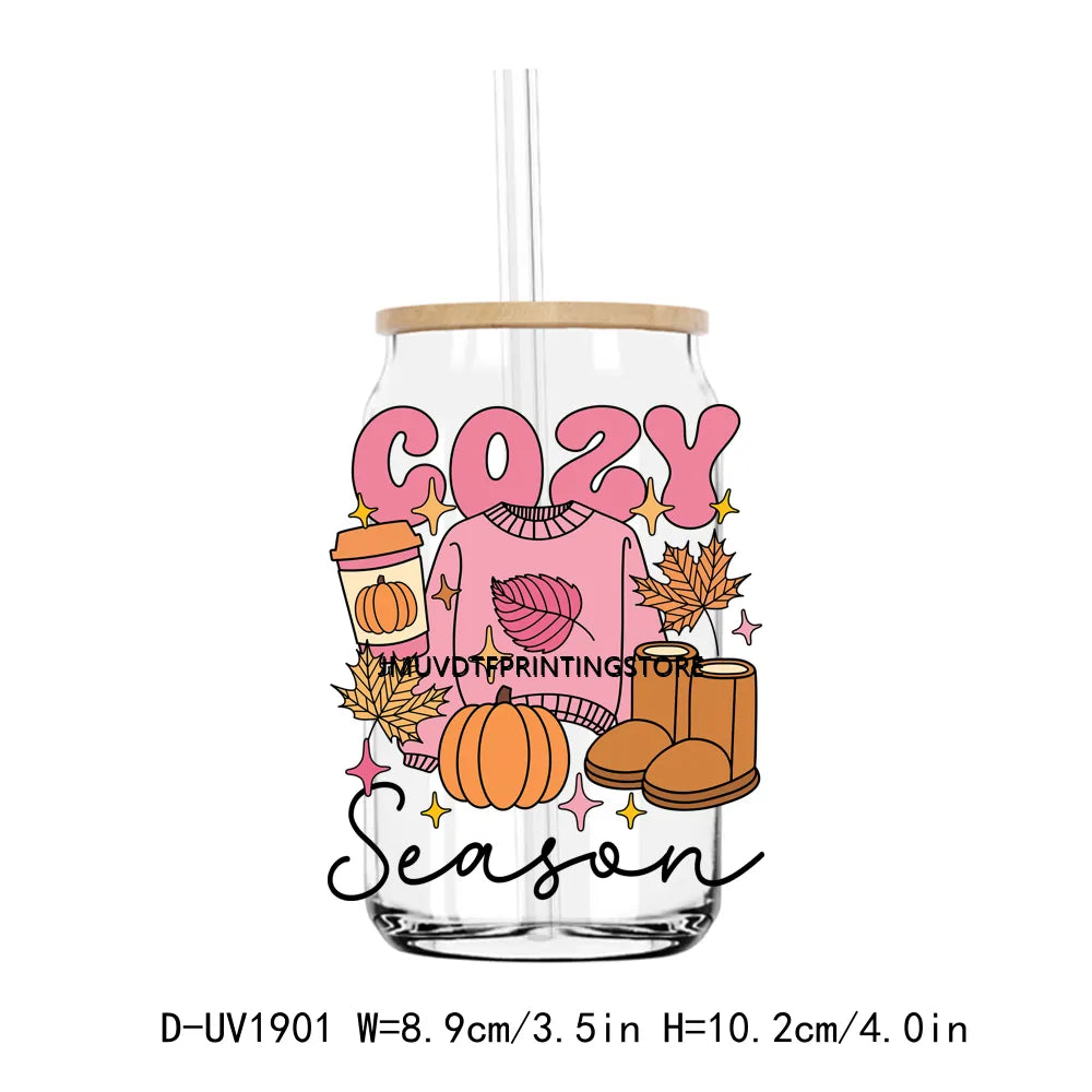 Cozy Pumpkin Sesaon Fall Vibes Leaves UV DTF Transfers Stickers Decals For Libbey Cold Cups Mugs Tumbler Waterproof DIY Craft