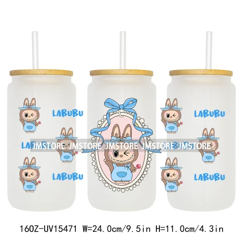 Cute Mama Doll Cartoon Mirror Bow 16OZ UV DTF Cup Wraps Ready To Apply Waterproof Transfer Stickers For Libbey Glass Can Tumbler