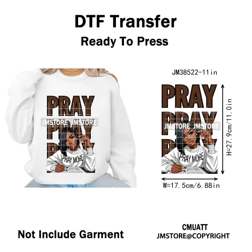 Pray Jesus Faith Trust Black Woman Religious Blessed Thermal Designs Iron on DTF Transfers Stickers Ready to Press for Clothes
