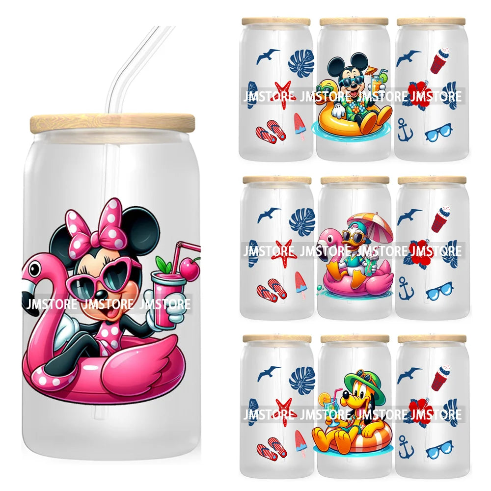 Horror's Summer Vacation 16OZ UV DTF Cup Wrap Transfers Stickers For Libbey Glass Can Cups Tumbler Waterproof Craft Cartoon Girl