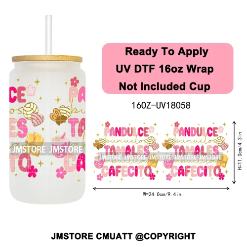 Feliz Navidad Christmas Mexican Food UV DTF Stickers Ready To Apply Cup Wrap High Quality Waterproof For 16OZ Libbey Can Glass