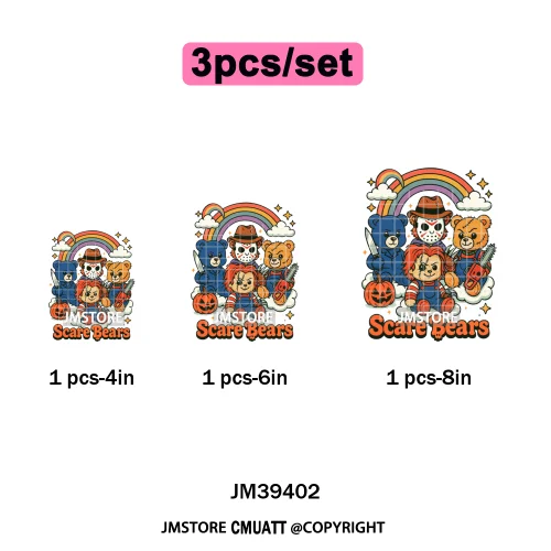 Scary Cartoon Halloween Horror Movies Trick Or Treat Logo Iron on DTF Washable Transfer Sticker Ready to Press for T-shirts Bags