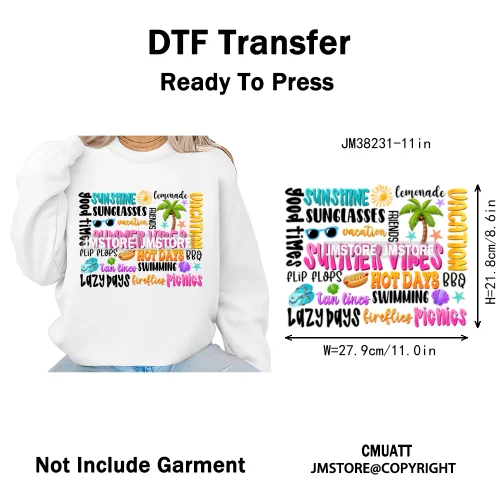 Tropical Summer Tequila Cocktail Drink Sunsets Salty Beach Vibes Logo Iron on DTF Transfers Stickers Ready to Press for Clothing