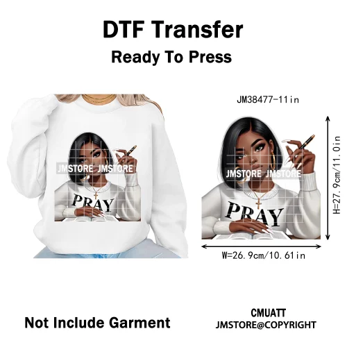Motivational African Girls Melanin Queen Hope Faith Self Love Printing Iron on DTF Transfer Stickers Ready to Press for Clothing
