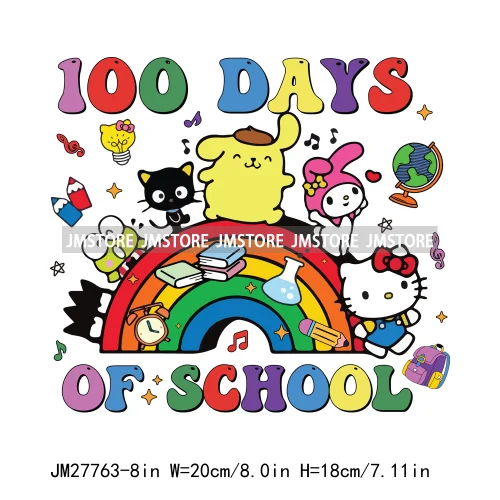 Cartton Animal Happy In My 100 Days Of School Era Books Teacher DTF Iron On Transfers Stickers Ready To Press For T-shirts Bags