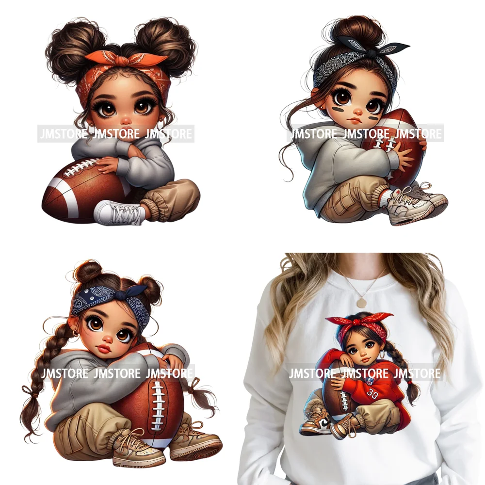 Cute Sporty Fans Chicana Mexican Girls Kids Football Season Iron on Washable DTF Transfers Stickers Ready to Press for Clothing