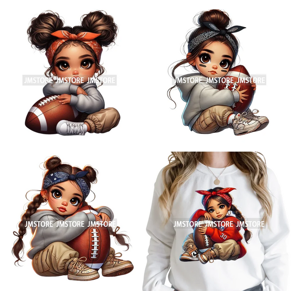 Cute Sporty Fans Chicana Mexican Girls Kids Football Season Iron on Washable DTF Transfers Stickers Ready to Press for Clothing
