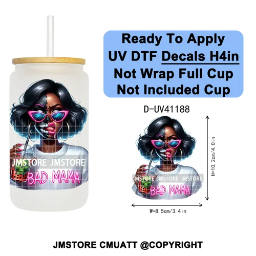 Bad Mama Killers Mom Halloween UV DTF Decals Ready To Apply Waterproof Transfer Stickers DIY Crafts For 16OZ Libbey Glass Can