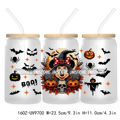 Halloween Spooky Bat Cartoon Character 16OZ UV DTF Cup Wrap Transfer Stickers Custom Labels Waterproof Logo For Libbey Glass Can