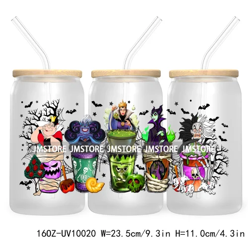 Halloween Coffee Cups UV DTF Sticker For 16OZ Libbey Glass Cup Can Cartoon Princess Wrap Transfer Stickers Custom Labels Logo