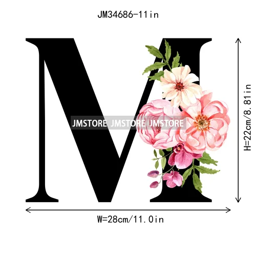 Flower Alphabet Name Monogram Floral Single Letter Illustration Sets Iron On DTF Transfers Stickers Ready To Press For Hoodies