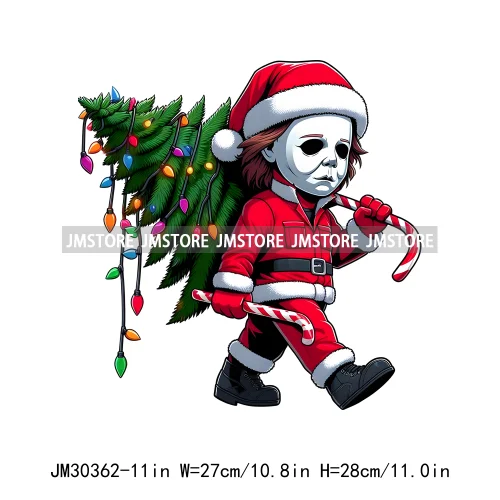 Horror Merry Creepmas Sorry Santa I've Been Feral Howdy Christmas Iron On DTF Transfers Stickers Ready To Press For T-shirts