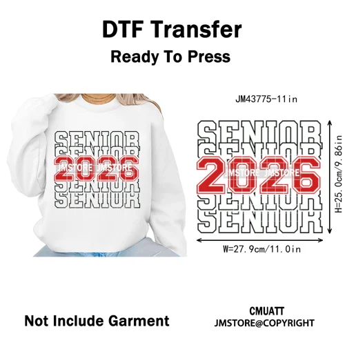 Class of 2026 High School Senior Edition Graduate Season Iron on Washable DTF Heat Transfer Stickers Ready to Press for Clothing