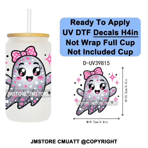 Cute Halloween Witch Ghost Sweet Boo UV DTF Decals Ready To Apply Waterproof Transfer Stickers Prints For 16OZ Libbey Glass Can