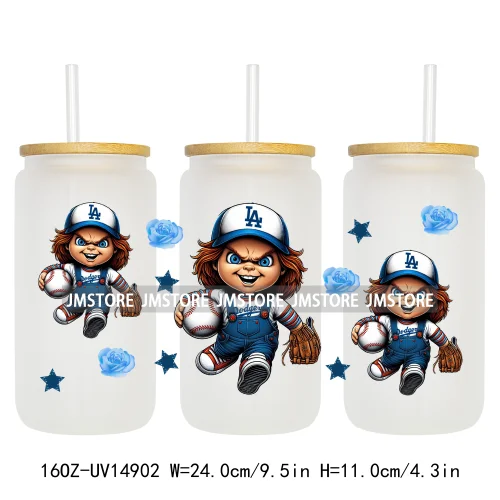 Baseball Sport Cartoon Characters UV DTF Wraps Transfer Sticker Ready To Apply Waterproof Logo For 16OZ Libbey Glass Can Tumbler