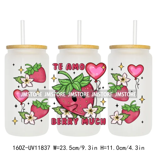 Mexican Candy Valentine Concha Pan Dulce Heart 16OZ UV DTF Cup Wrap Transfer Stickers Waterproof Label Logo For Libbey Glass Can