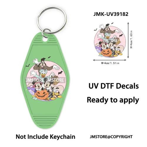Spooky Halloween Cartoon Character Couple UV DTF Motel Keychain Wrap Ready To Apply Waterproof High Quality Hotel Keychain Decal