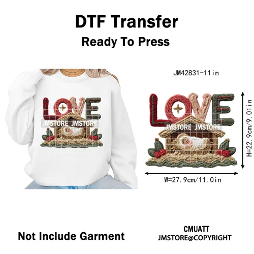Trendy Faux Yarn Crochet Joy Love Jesus Christian Christmas Iron on DTF Washable Transfers Stickers Ready to Press for Textiles