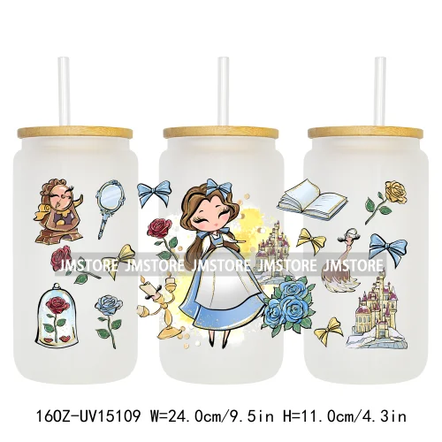 Beauty Princess And Beast UV DTF Stickers Ready to Transfer Cup Wrap Custom Labels DIY Craft For Libbey Can Glass Tumblers Mugs