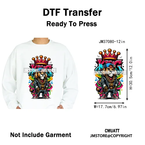 12in Urban Gangster Rich Money Lion Beats Shark Vibes Iron on DTF Thermal Transfers Stickers Ready to Press for T-shirts Bags