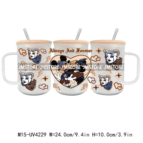 Horror Valentine Cartoon Couple UV DTF Sticker For 15OZ Mug Libbey Glass Cup Can Wrap Transfer Stickers Custom Labels DIY Logo