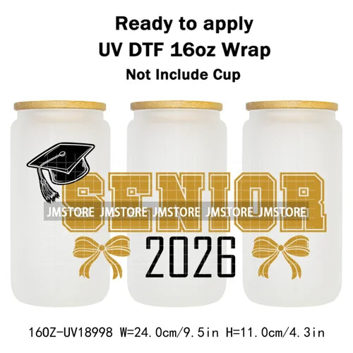 High School Senior Coquette Bow 16OZ UV DTF Cup Wraps Ready To Apply Waterproof Transfer Stickers For Libbey Glass Can Tumbler