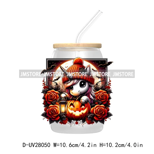 Cartoon Halloween Highland Cow UV DTF Transfer Stickers Decals For Libbey Cold Cups Mug Tumbler High Quality Labels Spooky Skull