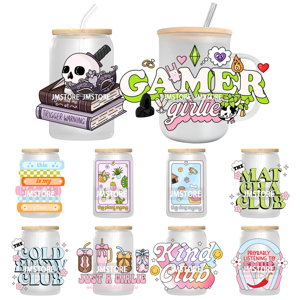 Coquette Iced Coffee Positive Quotes UV DTF Transfer Stickers Decals Ready To Apply Waterproof For 16OZ Libbey Glass Can Cup Mug