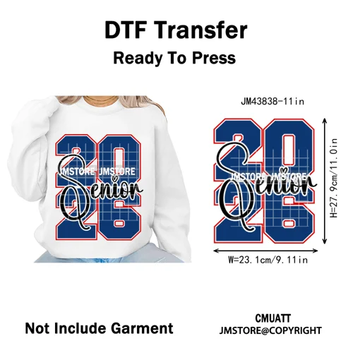 2026 Varsity Graduate Season College Senior Year Bow Iron on Washable DTF Heat Transfers Stickers Ready to Press for Sweatshirts