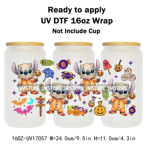 Spooky Halloween Boo Bats Pumpkin Horror Cartoon 16OZ UV DTF Cup Wraps Ready To Apply Transfer Stickers For Libbey Glass Can Mug