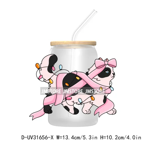 Funny Pet Christmas Holiday Dog Lover Cat Mom UV DTF Transfer Stickers Decals For Libbey Cold Cups Mugs Tumbler Waterproof Santa