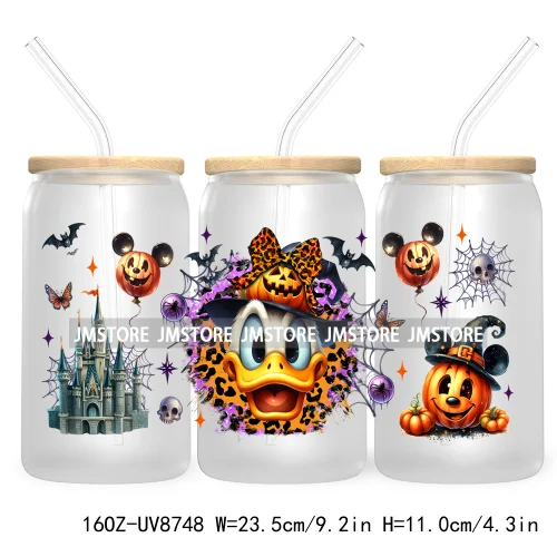 Halloween Leopard Cartoon Princess 16OZ UV DTF Cup Wrap Transfer Sticker Custom Labels Waterproof Logo For Libbey Glass Can Fall