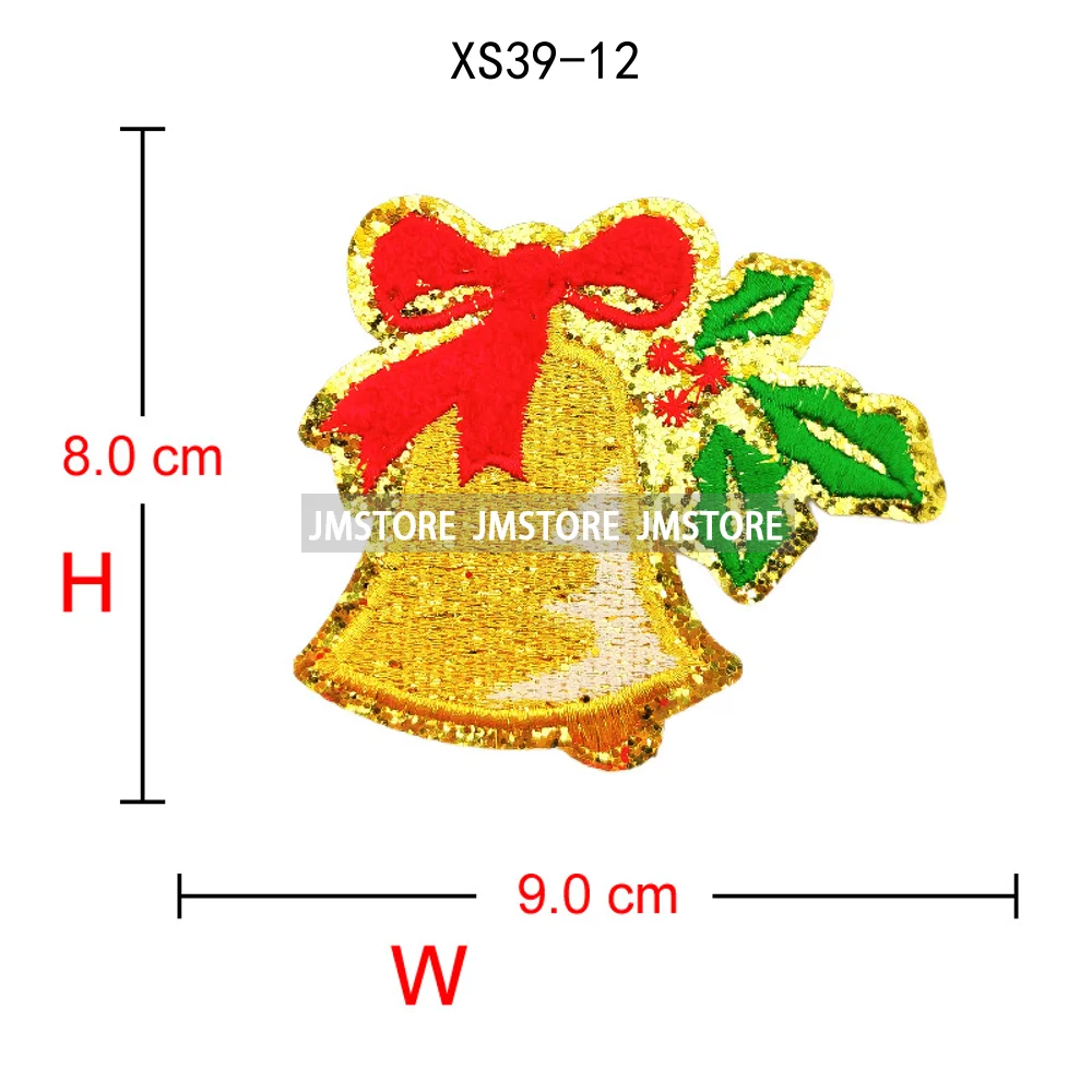 Cute Christmas Icons Jingle Bell Santa Coquette Cozy Season Glitter Applique Iron on Embroidered Chenille Patches for Clothing