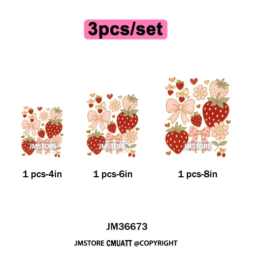 Boho Coquette Floral Strawberry Festival Vibes Summer Fruit Iron on DTF Thermal Transfer Sticker Ready to Press for Clothes Bags