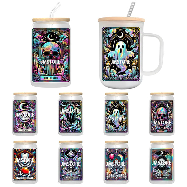 Spooky Skull Halloween Tarot Card UV DTF Transfer Stickers Decals For Libbey Cold Cups Mugs Durable Waterproof Custom Logo Label