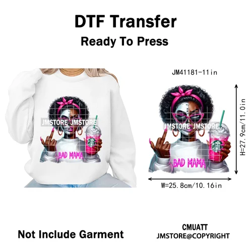 Horror Halloween Character Afro Coffee Killer Bad Mama Club Iron on Washable DTF Transfers Stickers Ready to Press for Clothing