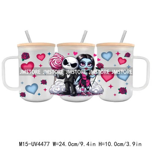 Horror Valentine Cartoon Couple UV DTF Sticker For 15OZ Mug Libbey Glass Cup Can Wrap Transfer Stickers Custom Labels DIY Logo