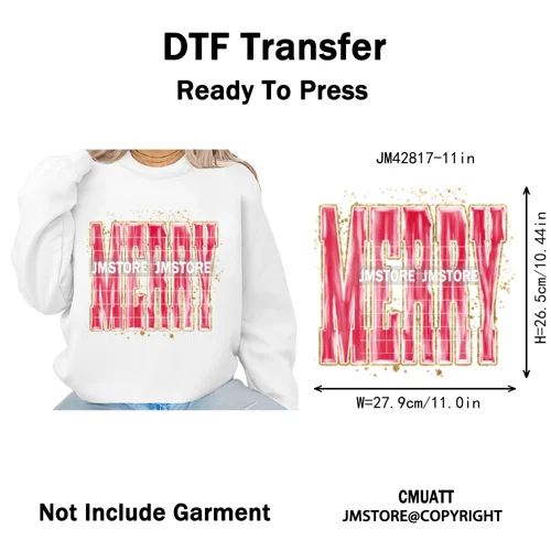 Funny Christmas Tree Coquette Holly Jolly Merry and Bright Festive Lover Iron on DTF Transfer Sticker Ready to Press for Hoodies