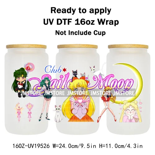Sailor Girls Inspired Anime Fan Cartoon Characters UV DTF Transfer Sticker Cup Tumbler Wrap For 16OZ Libbey Glass Wraps Bottle