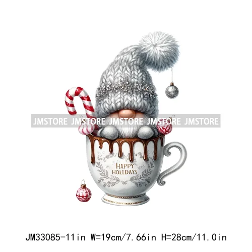 Funny Hot Cocoa Cup Festive Gnomes Wishes Candy Merry Christmas Iron On DTF Transfers Stickers Ready To Press For Sweatshirts