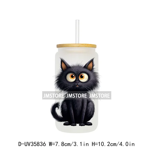 Cute Black Cats Halloween UV Sticker Decals For Libbey Cold Cups Mugs Tumbler Transfer Stickers Waterproof High Quality Prints