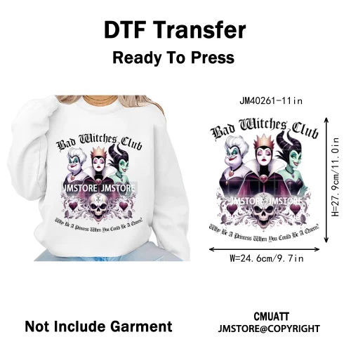 Waiting For Halloween Coquette Bad Girls Friends Wicty Logos Iron on DTF Washable Transfers Stickers Ready to Press for Clothing