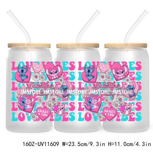 Happy Valentine's Day Cartoon Mouse Couple 16OZ UV Cup Wrap DTF Transfer Sticker For Libbey Glass Can Cups Tumbler XOXO Love Bug