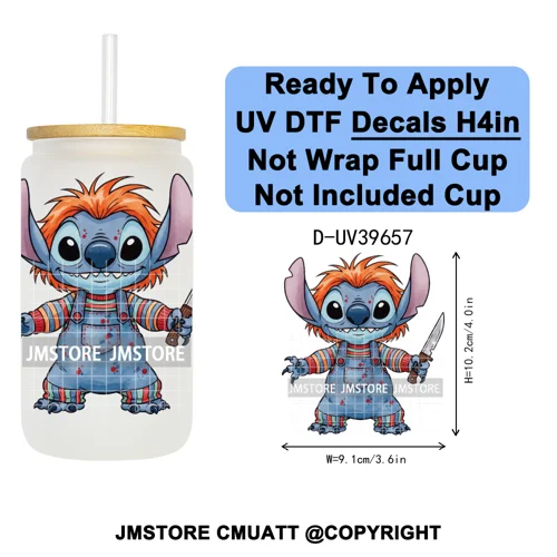 Halloween Cartoon Characters UV DTF Transfer Stickers Decals Ready To Apply Waterproof For 16OZ Libbey Glass Can Cups Tumbler