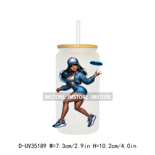 Fashion Black Chibi Denim Girl UV DTF Transfer Stickers Decals Ready To Apply Waterproof For 16OZ Libbey Glass Can Cup Tumbler